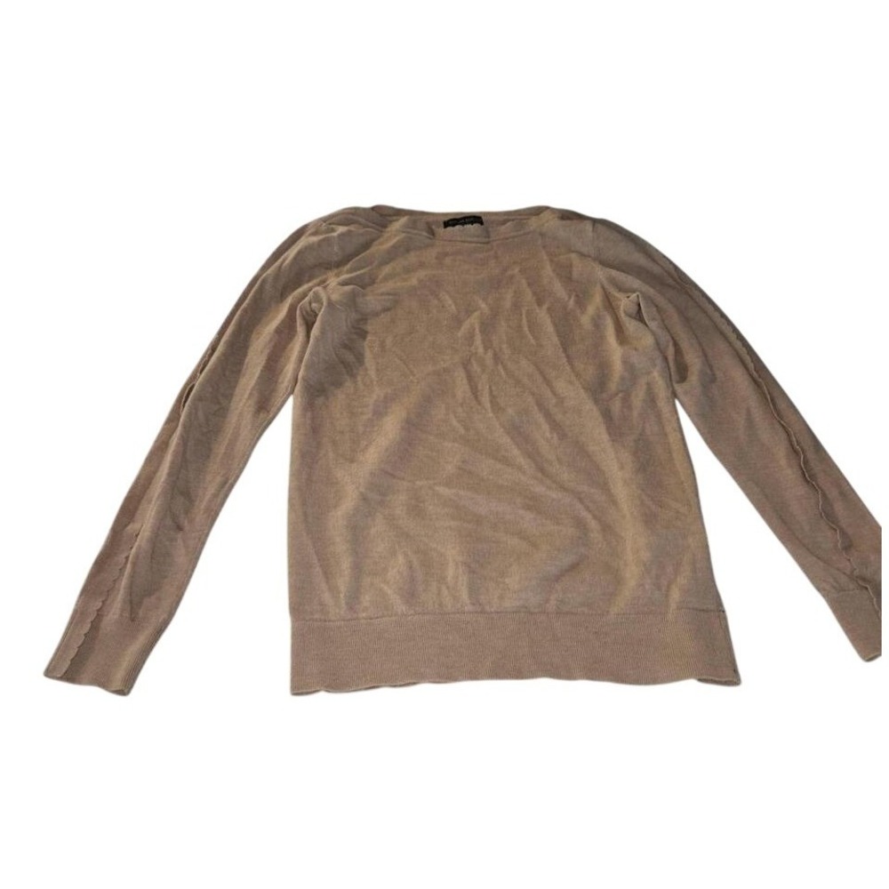 Banana Republic Sweater Womens Medium Tan Merino Wool Scalloped Trim Long Sleeve